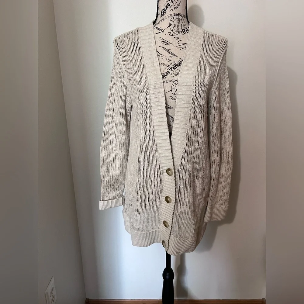 Tommy Bahama Neutral Coastal Beachy Open Knit Long Cardigan L - Picture 1 of 9